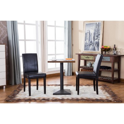 VYNXARIA Urban Style Solid Wood Leatherette Padded Parson Chair, Black, Set of 2