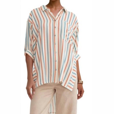 Women's Renee Dolman Sleeve Striped Button-Down Shirt - entro
