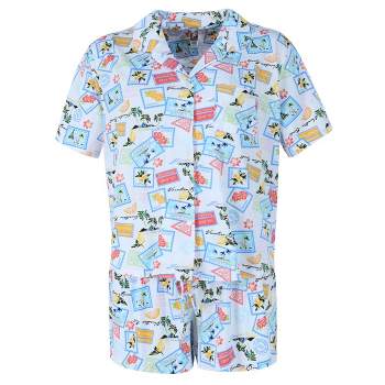 PJ Couture Women's Vacation Stamps Notch Collar Short Set