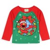 Sesame Street Kid's Elmo Christmas Wreath 2-Piece Raglan Pajama Set Multicolored - 3 of 4