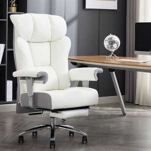 Efomao Ergonomic Office Chair 450LBS with Foot Rest, High Back PU Leather Executive Chair with Lumbar Support and Adjustable Armrests (White) - 1 of 4