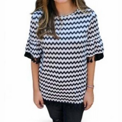Women's CHEVRON TOP WITH TASSEL TRIM - Erma’s Closet