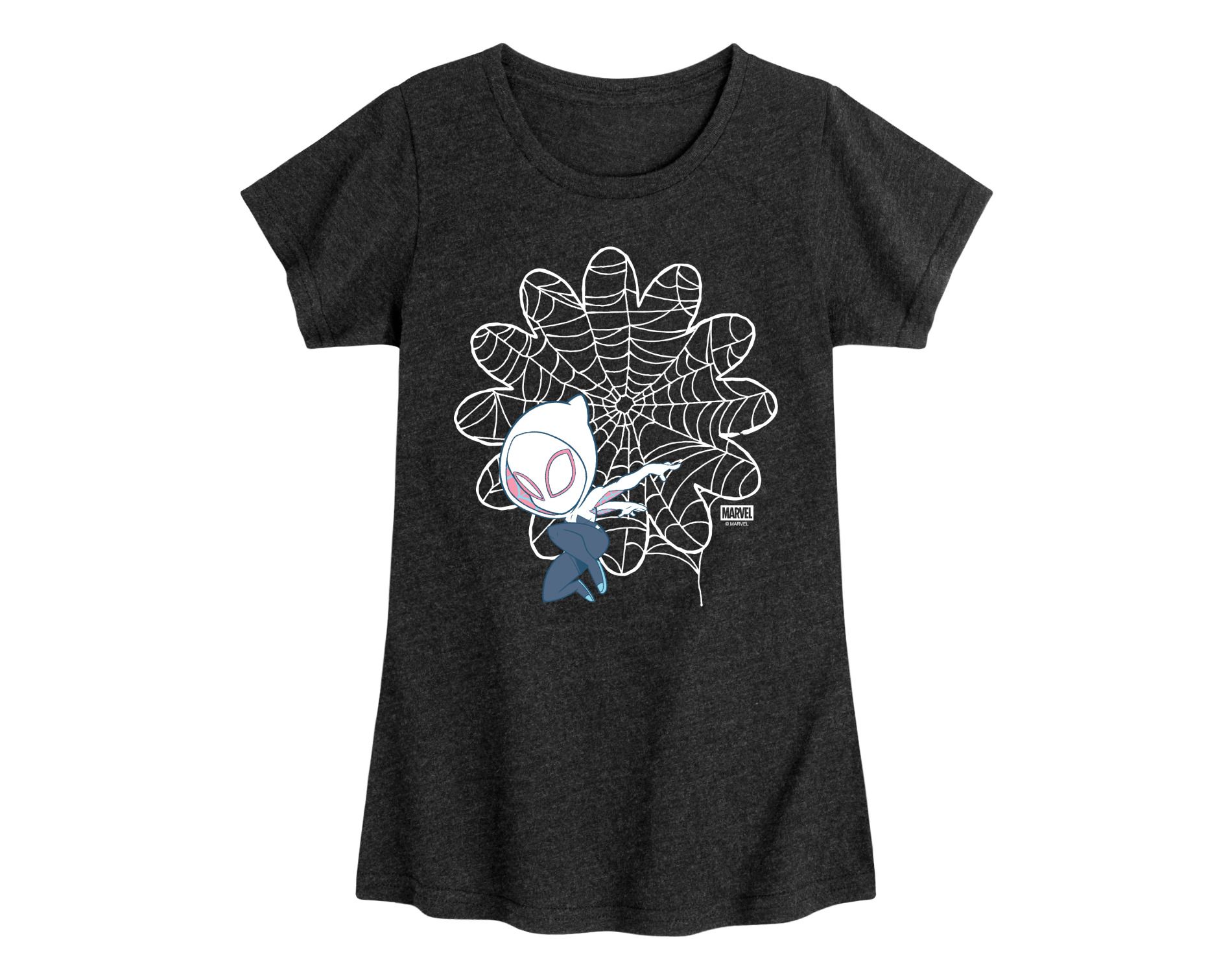 Girls' Spidey & His Amazing Friends Ghost Spider Daisy Web Fitted Short Sleeve Graphic T-Shirt - Heather Black - X-Large