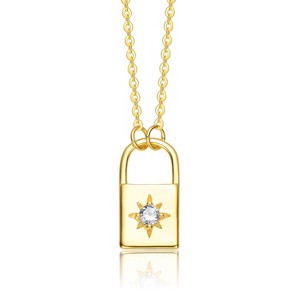 Guili 0.60ctw Elegant 14k Gold Plated Padlock Pendant Necklace with Lab-Created Moissanite – Timeless and Dazzling Design - 1 of 2