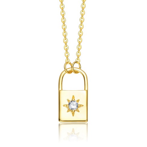 Guili 0.60ctw Elegant 14k Gold Plated Padlock Pendant Necklace with Lab-Created Moissanite – Timeless and Dazzling Design - image 1 of 2