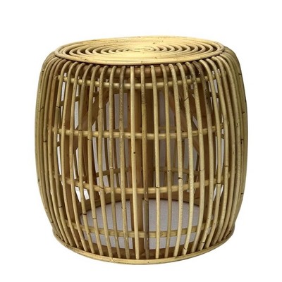 Natural Rattan Round Drum Accent Table