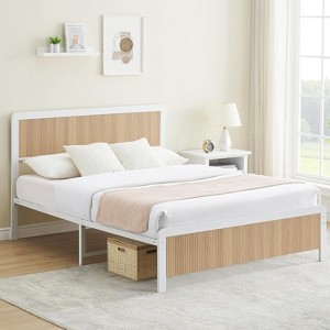 Bed Frame with Wave Wood Headboard Full Platform Bed Frame with Safe Rounded Corners and Under Bed Storage Strong Metal Slats Support No Box Spring N - 1 of 4