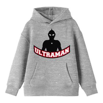Ultraman Blue Character Silhouette with Collegiate-Style Title Youth Heather Gray Hoodie