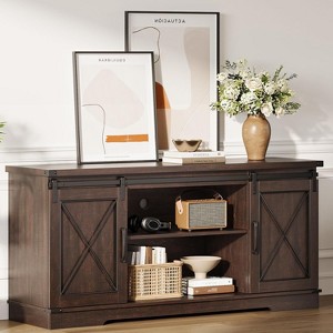 Grey Farmhouse TV Stand with Sliding Barn Doors, Entertainment Center for TVs Up to 65 Inches, Adjustable Shelves - 1 of 4