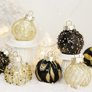 Red & Gold Shatterproof Christmas Baubles with Hanging Strings, 2.36 Inch Glitter Ornaments for Holiday Decor - 1 of 4