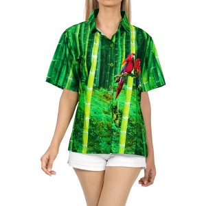 LA LEELA Button Down Shirt for Women Casual Summer Beach Party Dressy Colourful Blouses Short Sleeve Vacation Tops Hawaiian T Shirts - 1 of 4