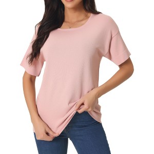 Seta T Women's Short Sleeve Summer Solid Color Basic Casual Knit T Shirts - 1 of 4