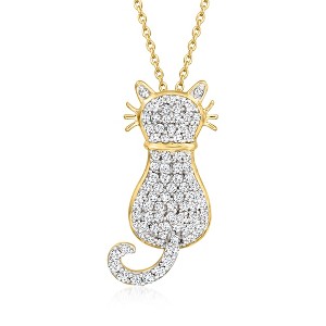 Ross-Simons 1.00 ct. t.w. White Topaz Cat Pendant Necklace in 18kt Gold Over Sterling Size 18 - 1 of 3