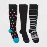 Dr. Motion Women's Mild Compression 3pk Knee High Socks - Black/Gray Stripes/Dots