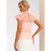 INSPIRE CHIC Women's Elegant Floral Lace Short Sleeve Keyhole Back Semi-Sheer Top - 4 of 4