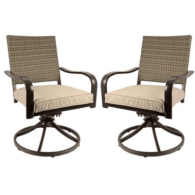 Garden Elements Bellevue Aluminum Woven Back Swivel Rocker, Brown (Pack of 2)