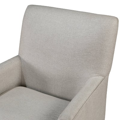 Beige Upholstered Accent Chair with Nailhead Trim and Wood Legs