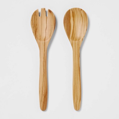 2pc Olivewood Utensil Serving Set - Threshold&#8482;