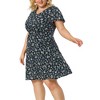 Agnes Orinda Women's Plus Size V Neck Elastic Waist Ditsy Floral At Knee A Line Dresses - 2 of 4