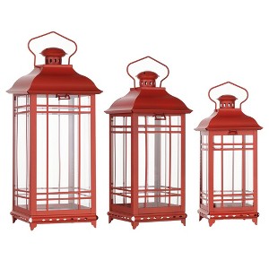 Traditional Red Metal Lantern (Set of 3) - 1 of 4