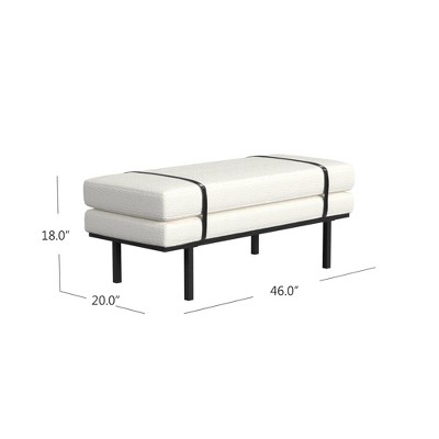 Cream Boucle Upholstered Bench with Black Metal Base