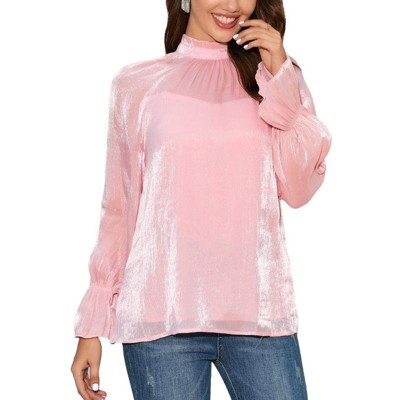 Coolmee Women Long Puff Sleeve Turtleneck Mesh Blouse Going Out Fall Party Night Elegant Tops Cute Women Trendy Blouse