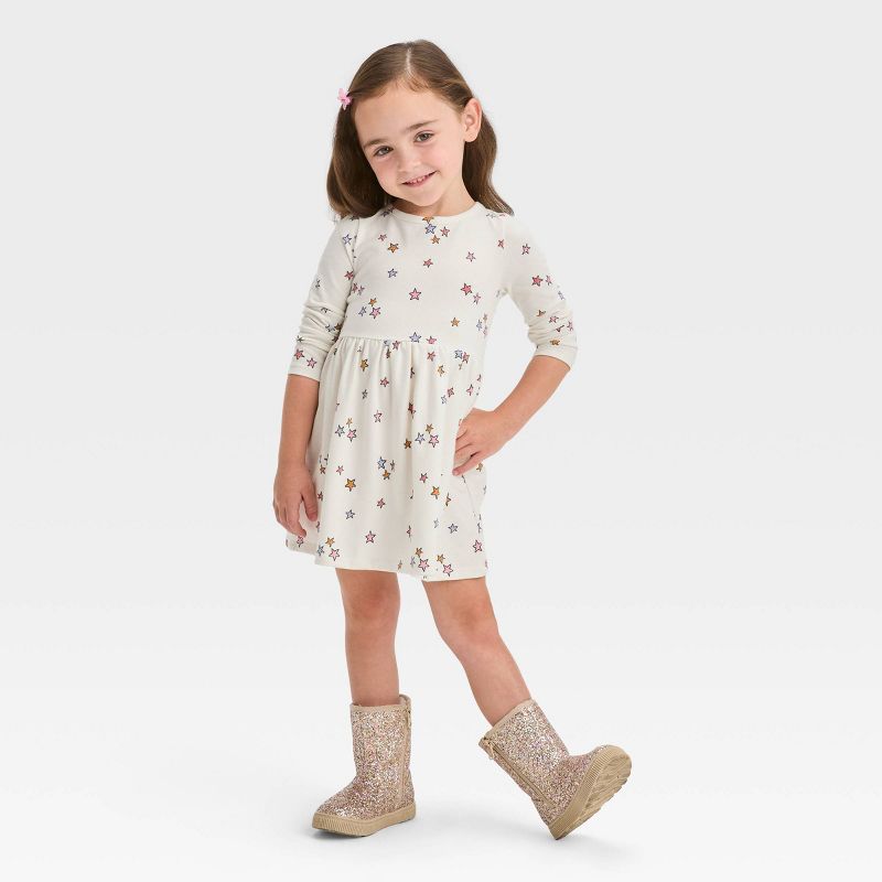 Toddler Girls' Stars Long Sleeve Dress - Cat & Jack™ Cream, 4 of 7