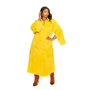 Slickblue Plus Size Shirt Dress with Unique Cape Sleeves – Stylish Comfort Wear in Black/Mustard, 1XL-3XL - 1 of 3