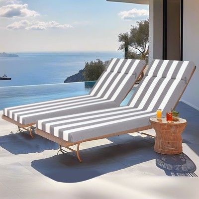 2 Pcs Set Indoor/Outdoor Chaise Lounge Chair Cushion Outdoor Furniture Cushion with Ties