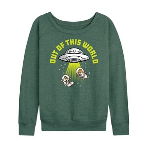 Women's - Disney - UFO Out Of This World Lightweight French Terry Wide Neck Long Sleeve Graphic Shirt - 1 of 4
