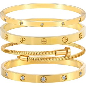 Stainless Steel Bangle Bracelet Set for Women with Sparkling Crystal Inlay, Non Tarnish Love Bangle Gift - 1 of 4