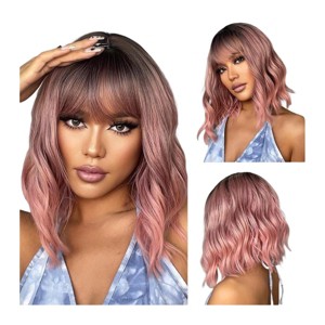 Jessie's Wig Short Wavy Synthetic Lolita Cosplay Party Wig for Women Ombre Pink Color 16 Inch - 1 of 4