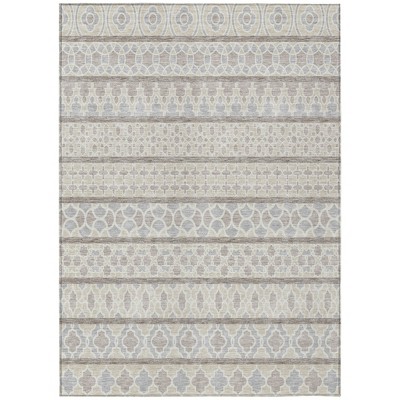 Ivory Beige And Taupe Quatrefoil Washable Indoor Outdoor Area Rug