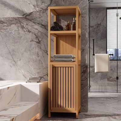 Large Capacity Multifunctional Bamboo Storage Cabinet,Floor Cabinet Organizer with Door,Bamboo Cupboard For Living Room Kitchen-Cuddlewood