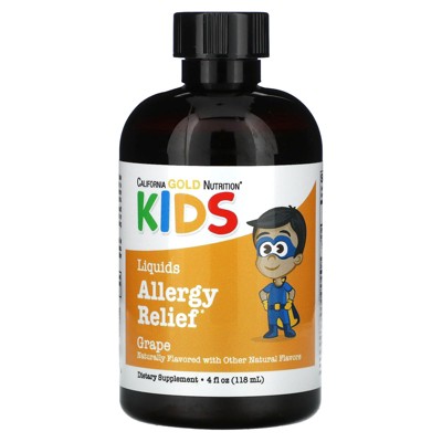 California Gold Nutrition Liquid Allergy Relief with Elderberry Extract, Vitamin C, Amla Powder and Bromelain for Children, No Alcohol, Grape, 4 fl oz