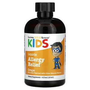 California Gold Nutrition Liquid Allergy Relief with Elderberry Extract, Vitamin C, Amla Powder and Bromelain for Children, No Alcohol, Grape, 4 fl oz - 1 of 4