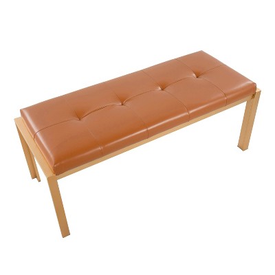 46" Camel Faux Leather Bench with Gold Metal Frame
