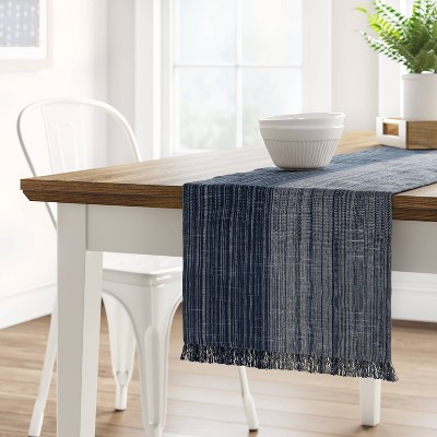 Blue and Gray Cotton Striped Table Runner