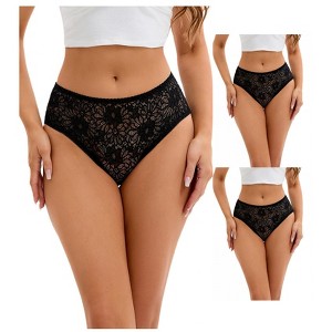 INSPIRE CHIC 3 Packs Women's Lace Mid-Waisted Briefs Breathable Underwear Available in Plus Size Panties - 1 of 4