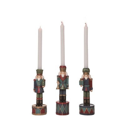 Transpac Resin Nutcracker Taper Candle Holder Set of 3 Christmas Home Decorations