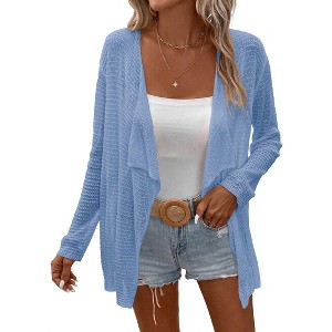 BLUEMING Womens Open Front Cardigan Extra Lightweight Crochet Cardigan Beach Sheer Sweater Cover Up Tops - 1 of 1