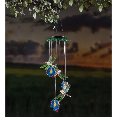 Plow & Hearth Color Changing Solar Mobile with Dragonflies and Flowers