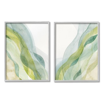 Stupell Industries Abstract Green Waves 2 Piece Framed Giclee Art Set