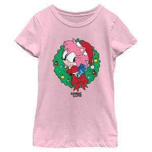 Girls Sonic the Hedgehog Amy Rose Christmas Wreath T Shirt - 1 of 4
