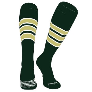 PEAR SOX Striped OTC Baseball, Softball, Football Socks (C) Forest Green, White, Vegas Gold - 1 of 3