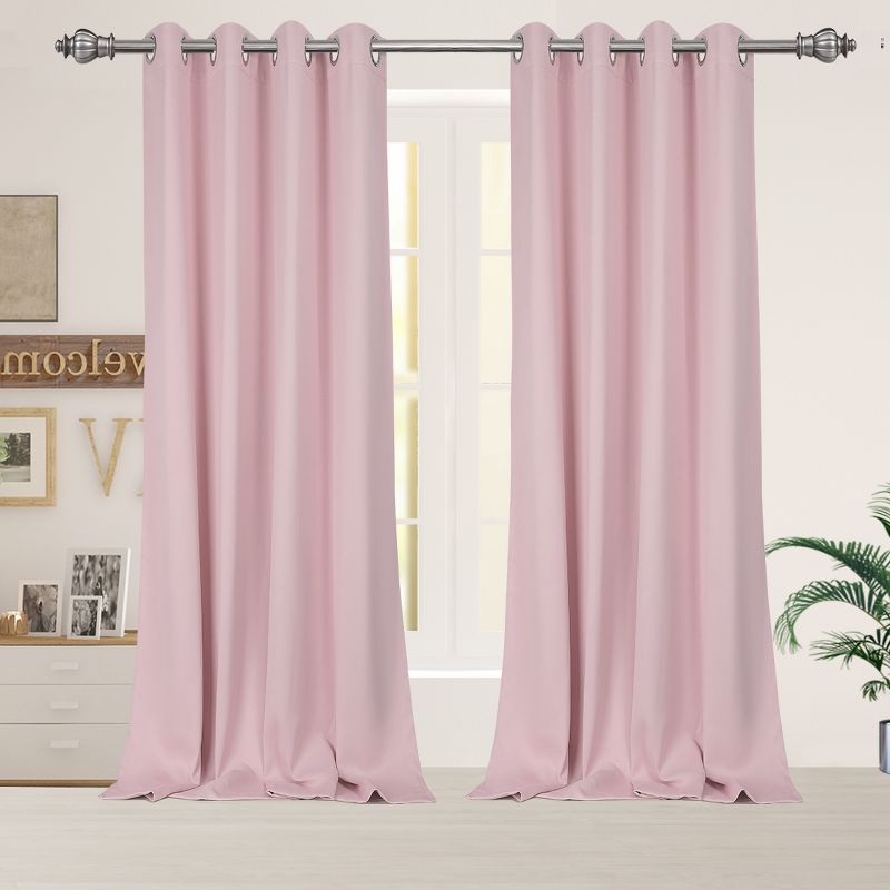 PiccoCasa Rod Pocket Solid Blockout Curtains Darkening Insulated Curtain 2 Panels, 3 of 5