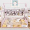 Twin/Full Size Metal Platform Bed House Bed Frame with Fence and Shelves, White/Black/Pink-ModernLuxe - 2 of 4
