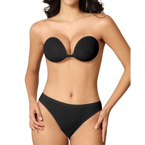 Niidor Women's Invisible Strapless Bra Backless Sticky Bra Upgrade Magnetic Clasp Adhesive Bra New Craft Lace Silicone Bras with Thong Underwear - 1 of 4