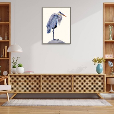 30" x 23" Heron Study II Blue and Gray Canvas Framed Wall Art