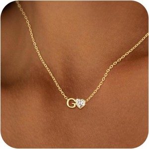 Dainty Heart Initial Necklace 14K Gold Plated A-Z Letter Pendant - 1 of 4